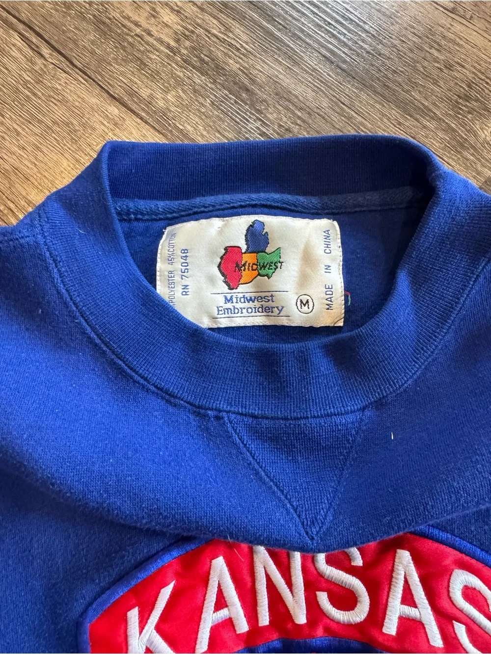 Vintage Embroidered Kansas Jayhawks Blue Crewneck College Size M - Picture 4 of 7